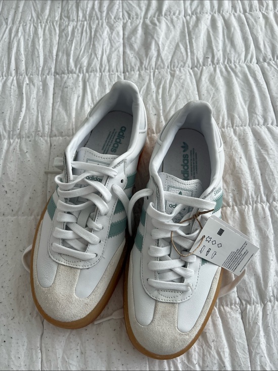 adidas Shoes - adidas White Sneakers with Mint Green Stripes and Gum Sole